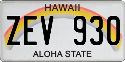 HI license plate ZEV930