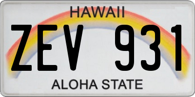 HI license plate ZEV931