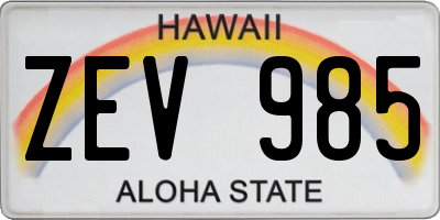 HI license plate ZEV985