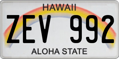 HI license plate ZEV992