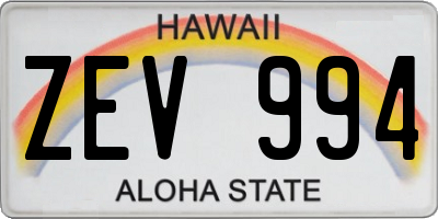 HI license plate ZEV994