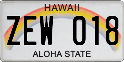 HI license plate ZEW018