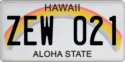 HI license plate ZEW021