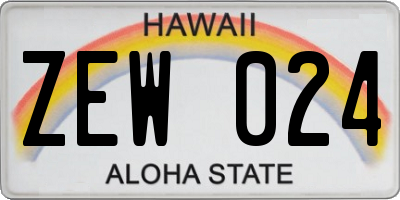 HI license plate ZEW024