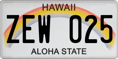 HI license plate ZEW025