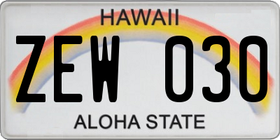 HI license plate ZEW030