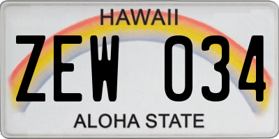HI license plate ZEW034