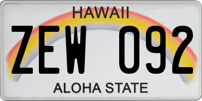HI license plate ZEW092