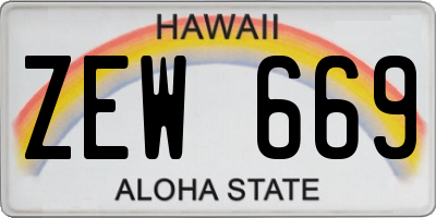 HI license plate ZEW669