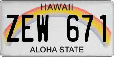 HI license plate ZEW671