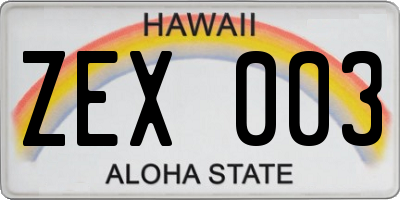 HI license plate ZEX003