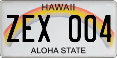 HI license plate ZEX004