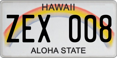 HI license plate ZEX008