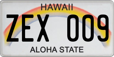 HI license plate ZEX009