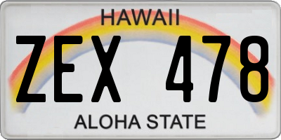 HI license plate ZEX478