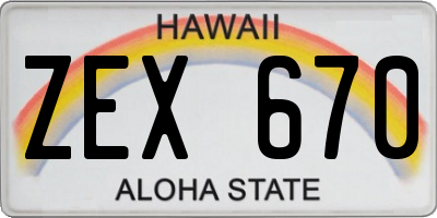 HI license plate ZEX670