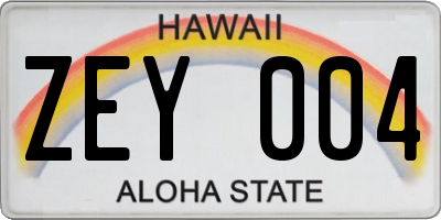 HI license plate ZEY004