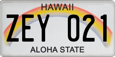 HI license plate ZEY021