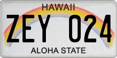 HI license plate ZEY024