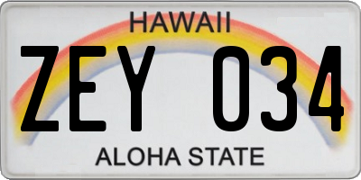 HI license plate ZEY034