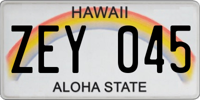 HI license plate ZEY045