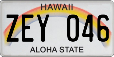 HI license plate ZEY046