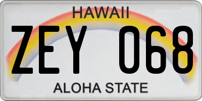 HI license plate ZEY068