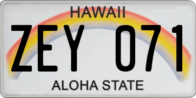 HI license plate ZEY071