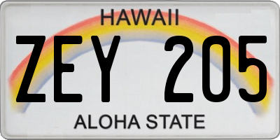 HI license plate ZEY205