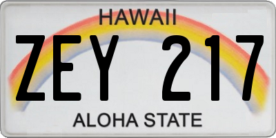 HI license plate ZEY217