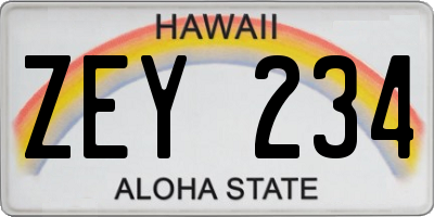 HI license plate ZEY234