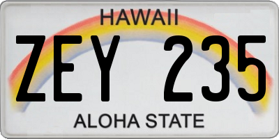 HI license plate ZEY235