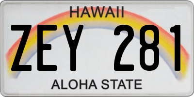 HI license plate ZEY281