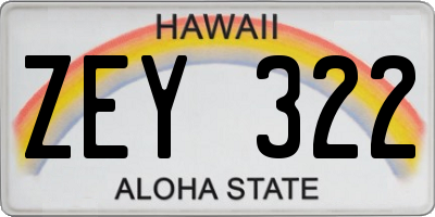 HI license plate ZEY322