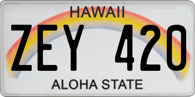 HI license plate ZEY420