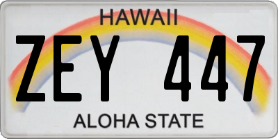 HI license plate ZEY447