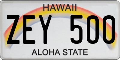 HI license plate ZEY500