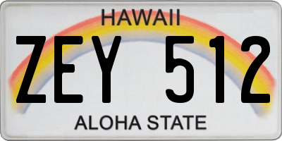 HI license plate ZEY512