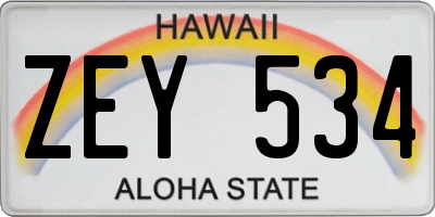 HI license plate ZEY534