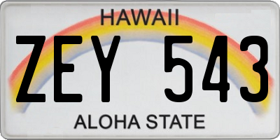 HI license plate ZEY543