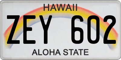 HI license plate ZEY602
