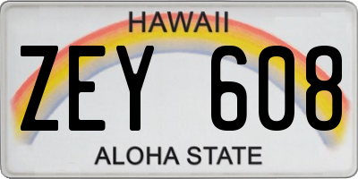 HI license plate ZEY608
