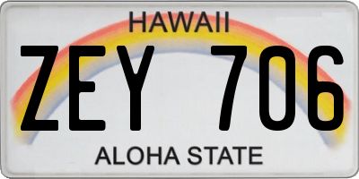 HI license plate ZEY706