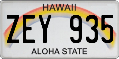 HI license plate ZEY935