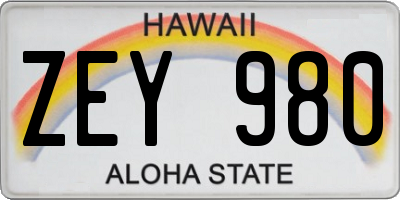 HI license plate ZEY980