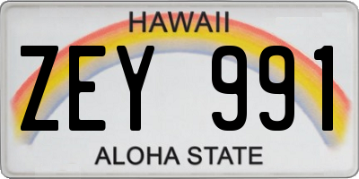 HI license plate ZEY991