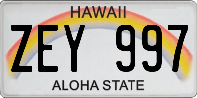 HI license plate ZEY997