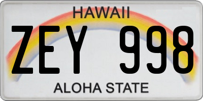 HI license plate ZEY998
