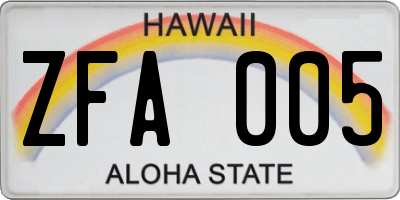 HI license plate ZFA005