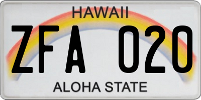 HI license plate ZFA020